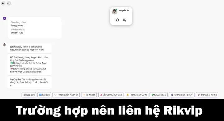 Trường hợp game thủ nên liên hệ Rikvip