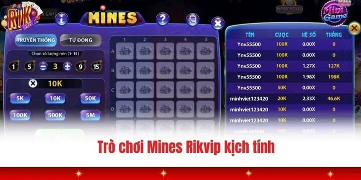 Trò chơi Mines Rikvip đầy kịch tính và thú vị